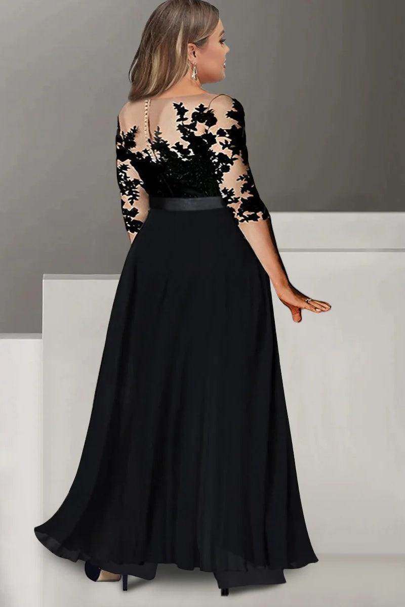 A Line Jewel Neck 3/4 Length Sleeves Floor Length Mother Dresses CM0375