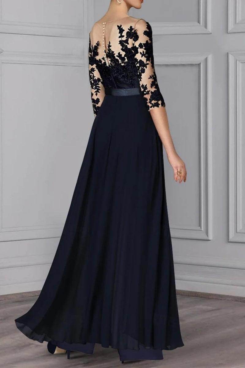 A Line Jewel Neck 3/4 Length Sleeves Floor Length Mother Dresses CM0375