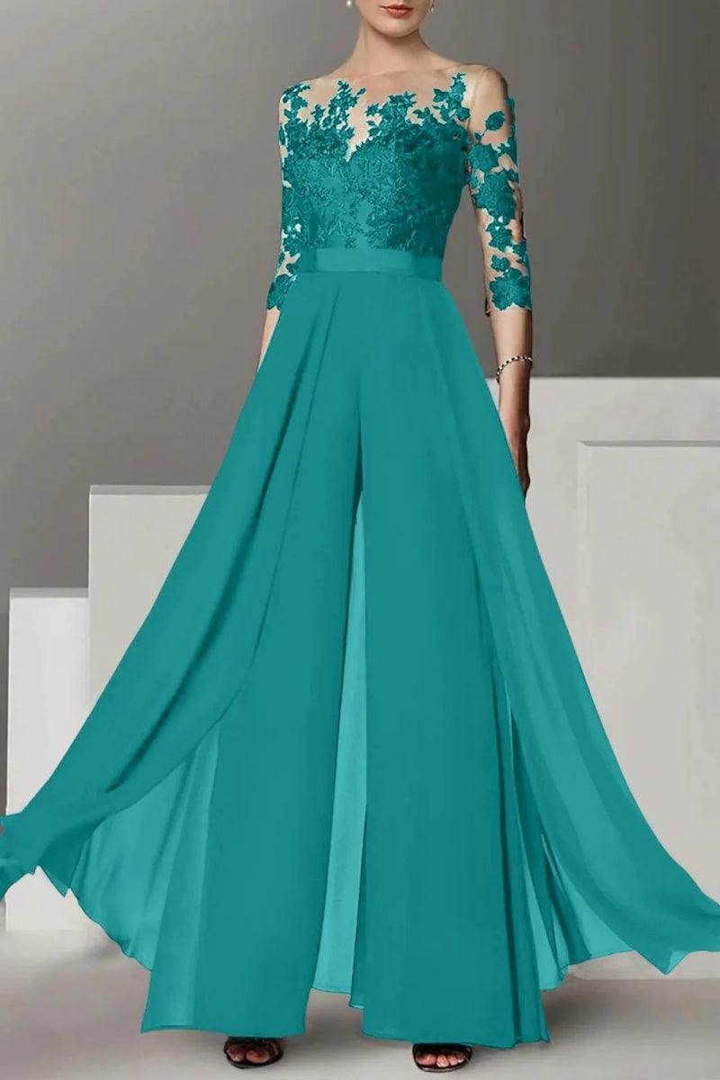 A Line Jewel Neck 3/4 Length Sleeves Floor Length Mother Dresses CM0375