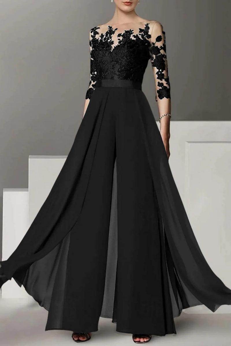 A Line Jewel Neck 3/4 Length Sleeves Floor Length Mother Dresses CM0375