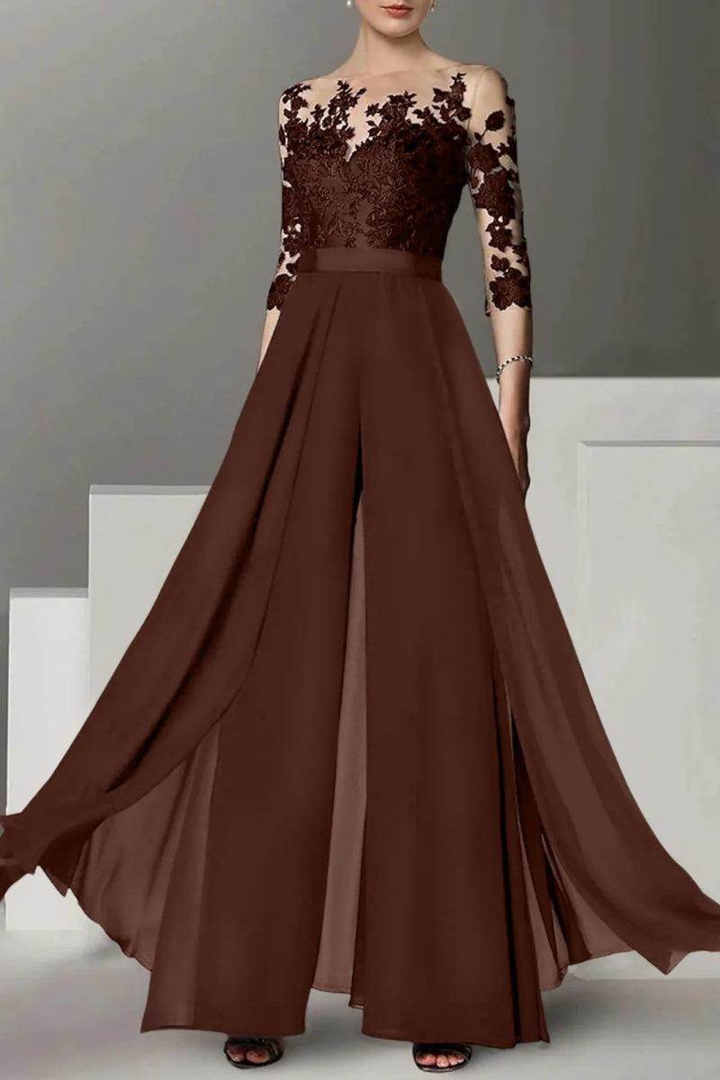 A Line Jewel Neck 3/4 Length Sleeves Floor Length Mother Dresses CM0375