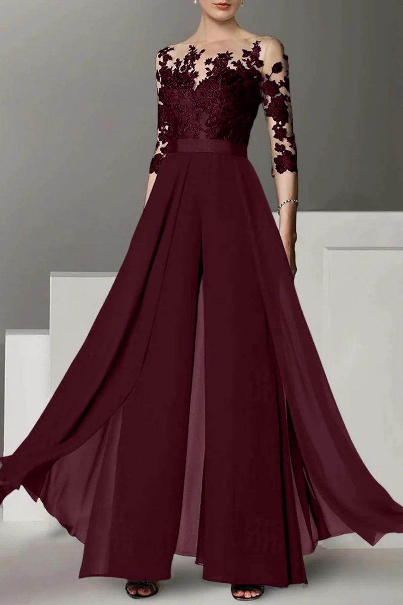 A Line Jewel Neck 3/4 Length Sleeves Floor Length Mother Dresses CM0375