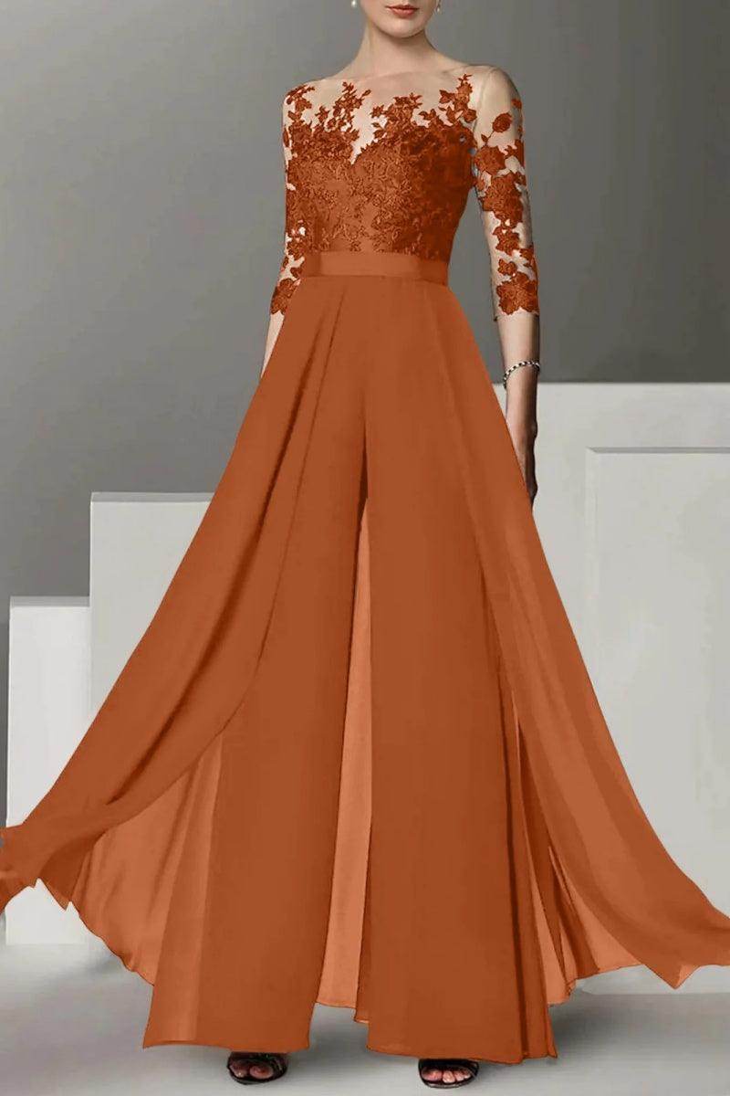A Line Jewel Neck 3/4 Length Sleeves Floor Length Mother Dresses CM0375