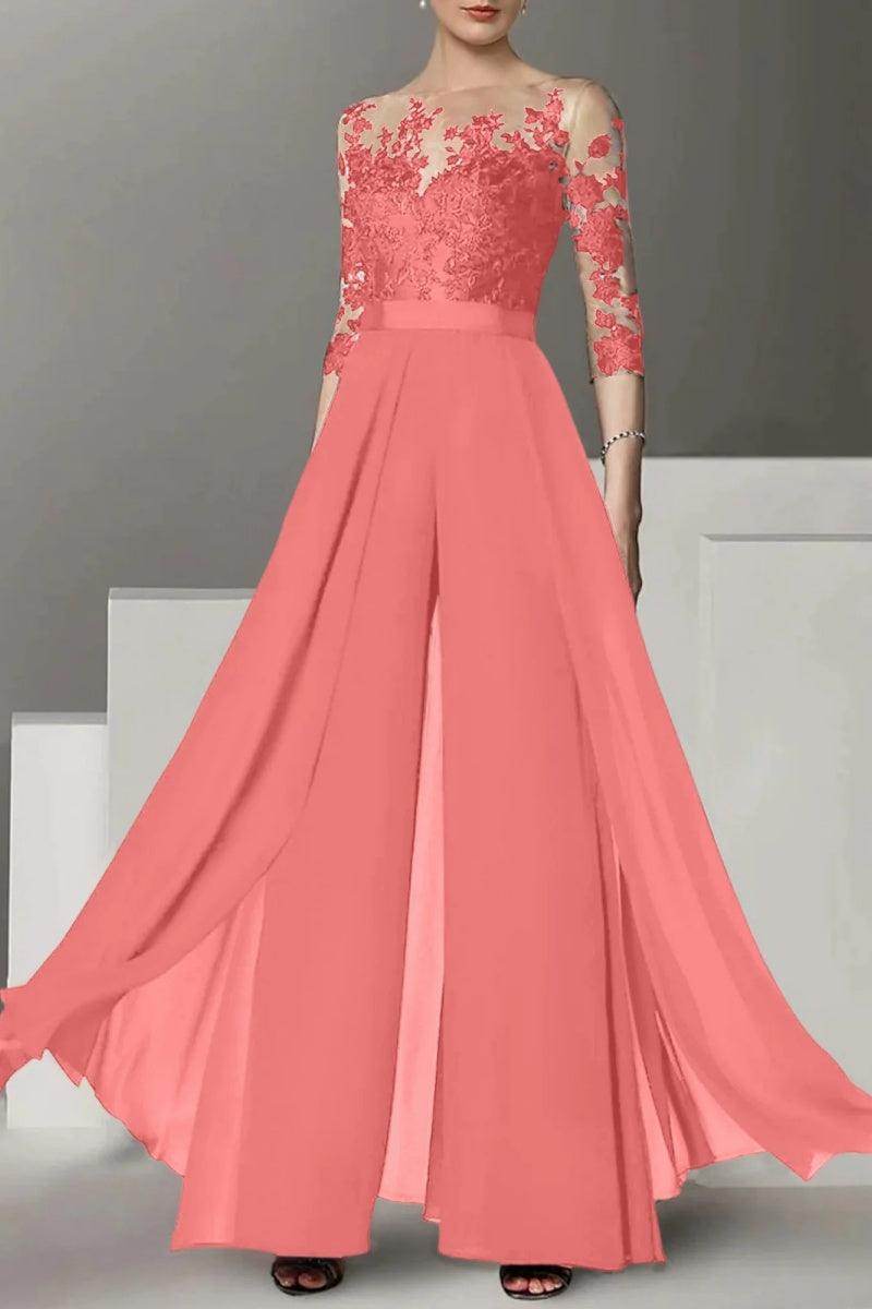A Line Jewel Neck 3/4 Length Sleeves Floor Length Mother Dresses CM0375