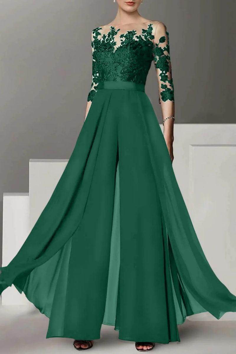 A Line Jewel Neck 3/4 Length Sleeves Floor Length Mother Dresses CM0375