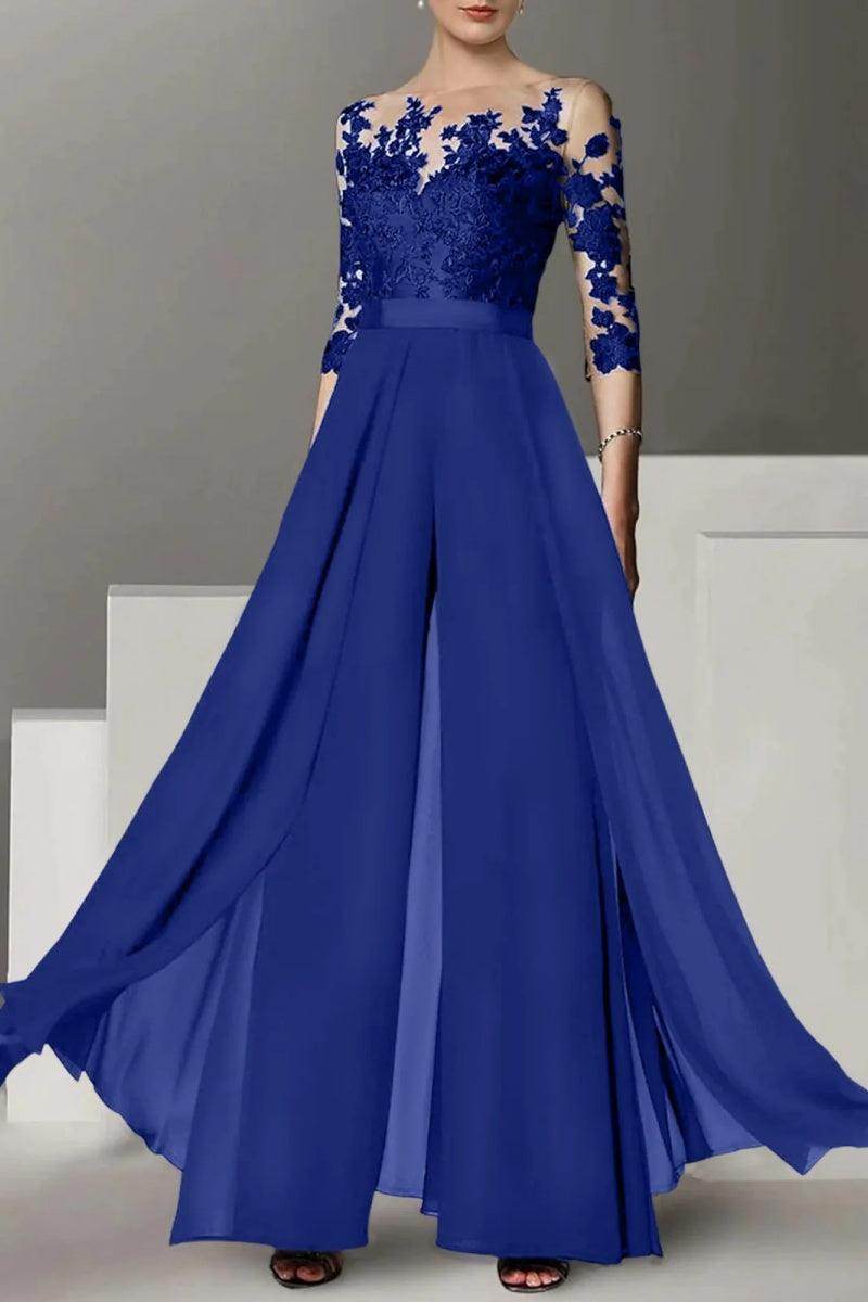 A Line Jewel Neck 3/4 Length Sleeves Floor Length Mother Dresses CM0375