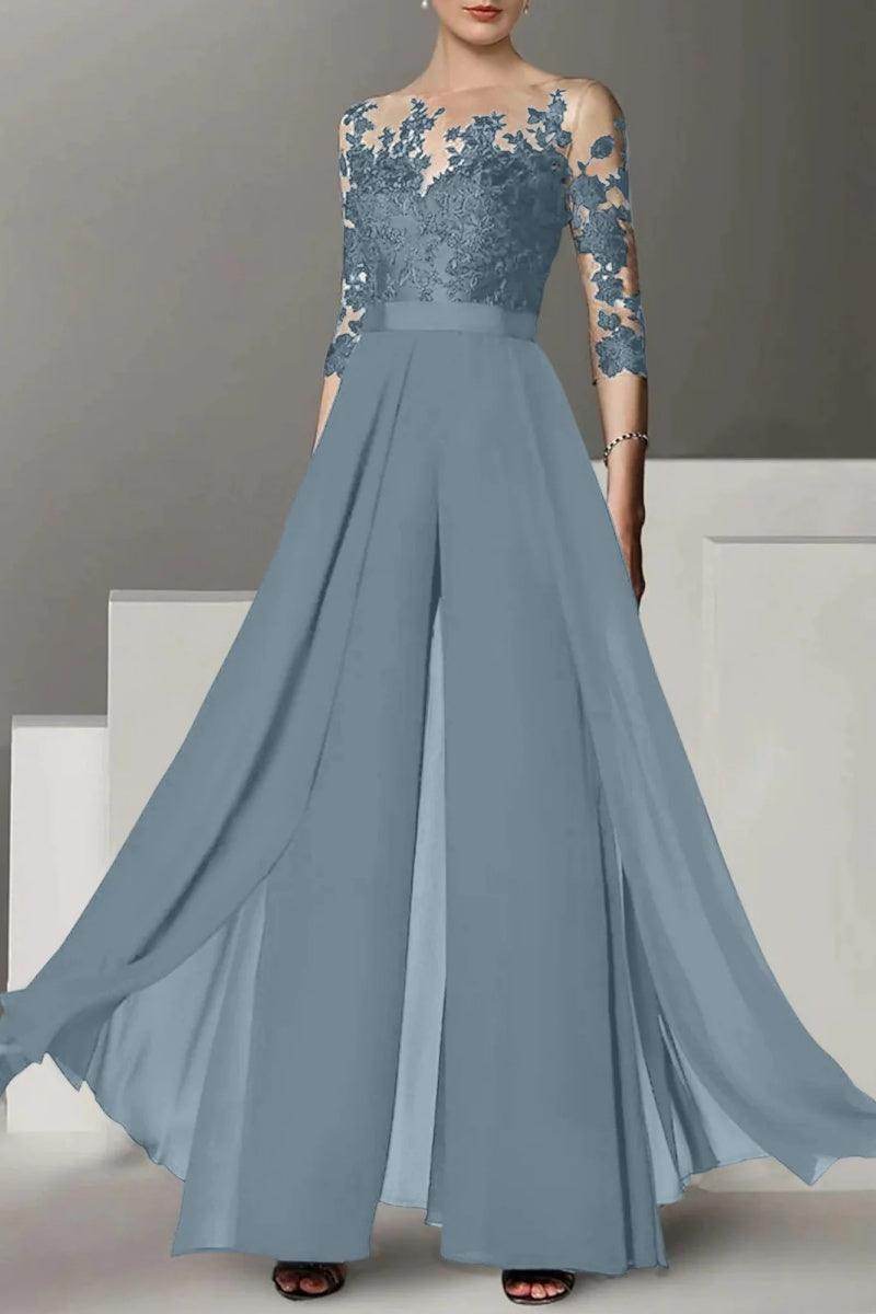 A Line Jewel Neck 3/4 Length Sleeves Floor Length Mother Dresses CM0375