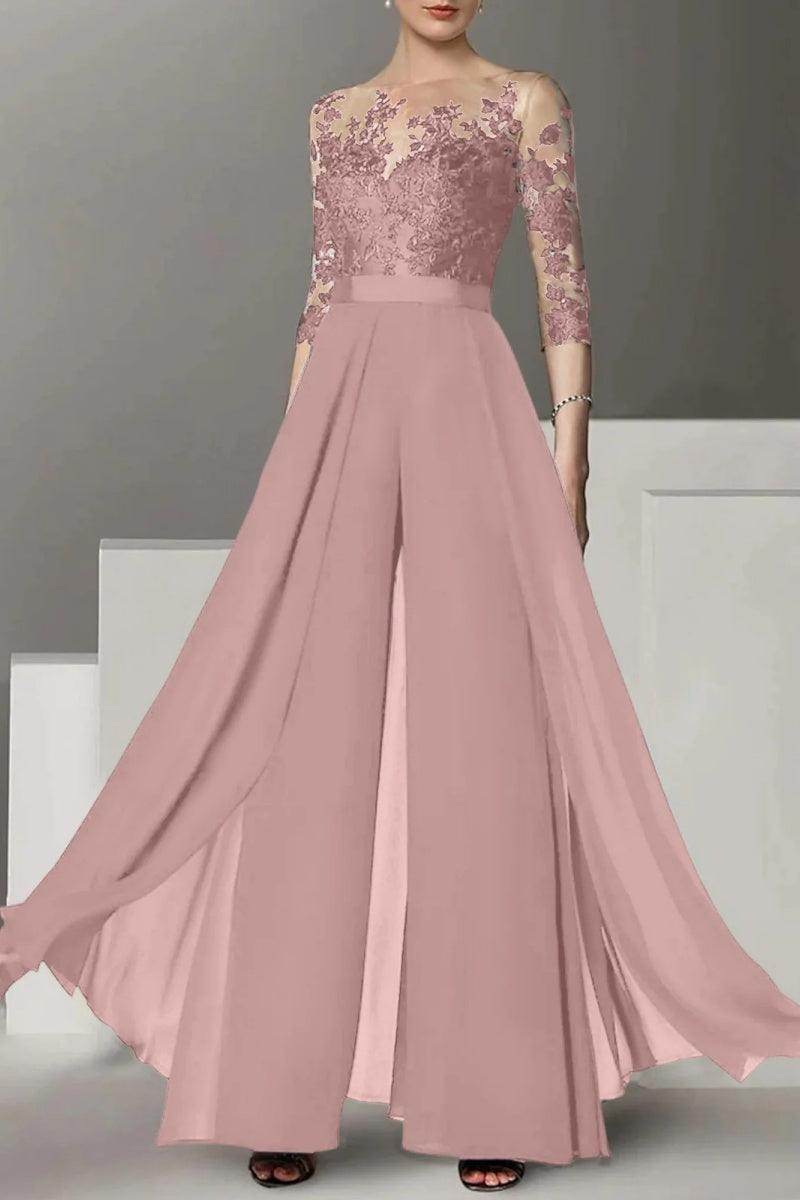 A Line Jewel Neck 3/4 Length Sleeves Floor Length Mother Dresses CM0375
