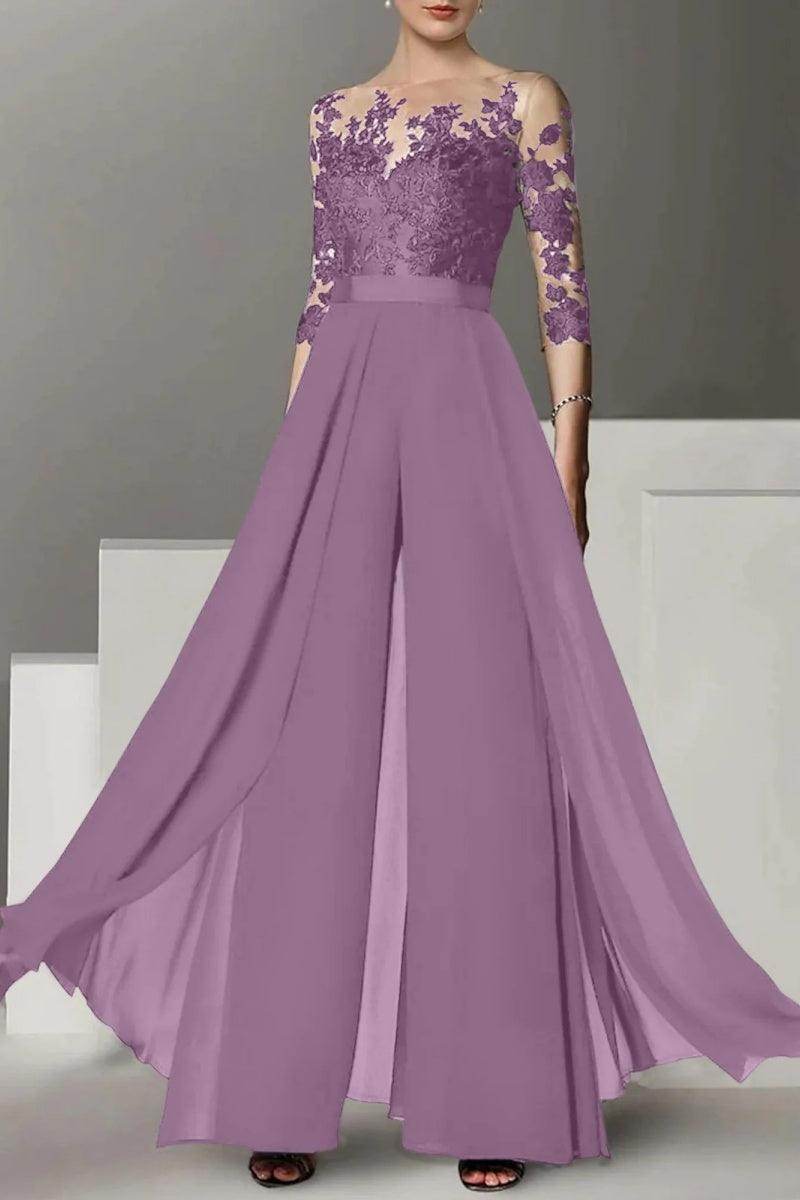 A Line Jewel Neck 3/4 Length Sleeves Floor Length Mother Dresses CM0375