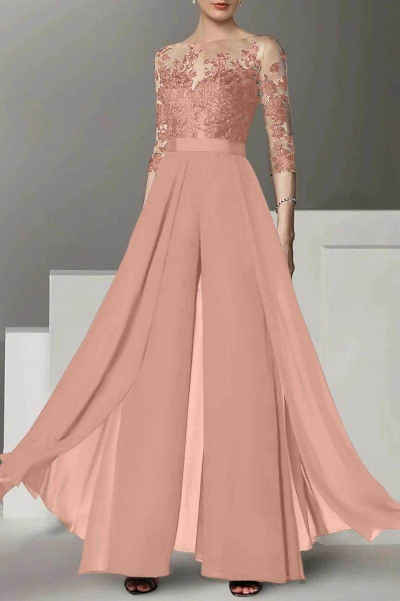 A Line Jewel Neck 3/4 Length Sleeves Floor Length Mother Dresses CM0375