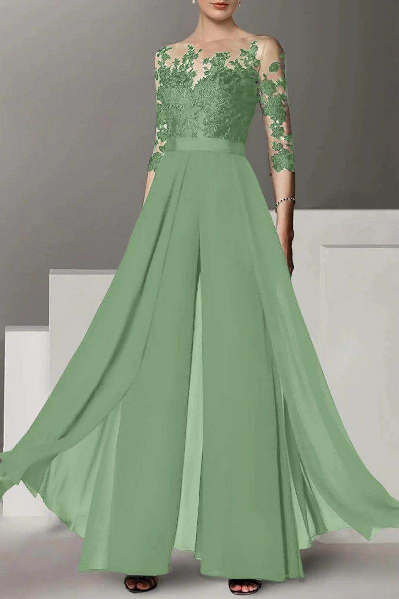 A Line Jewel Neck 3/4 Length Sleeves Floor Length Mother Dresses CM0375