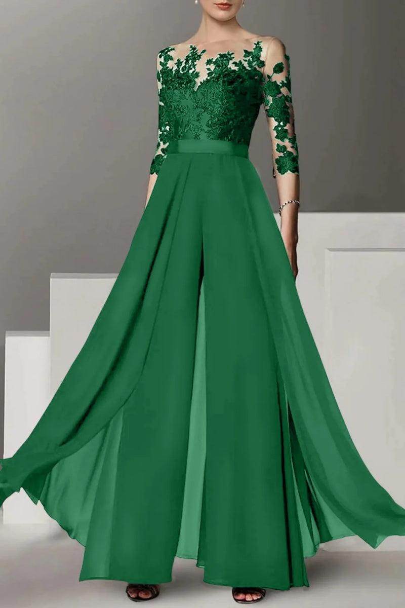 A Line Jewel Neck 3/4 Length Sleeves Floor Length Mother Dresses CM0375