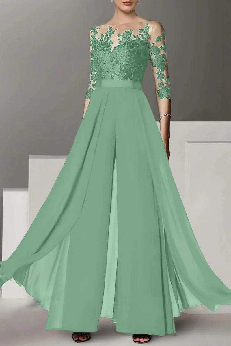 A Line Jewel Neck 3/4 Length Sleeves Floor Length Mother Dresses CM0375