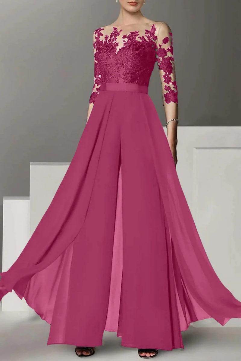 A Line Jewel Neck 3/4 Length Sleeves Floor Length Mother Dresses CM0375