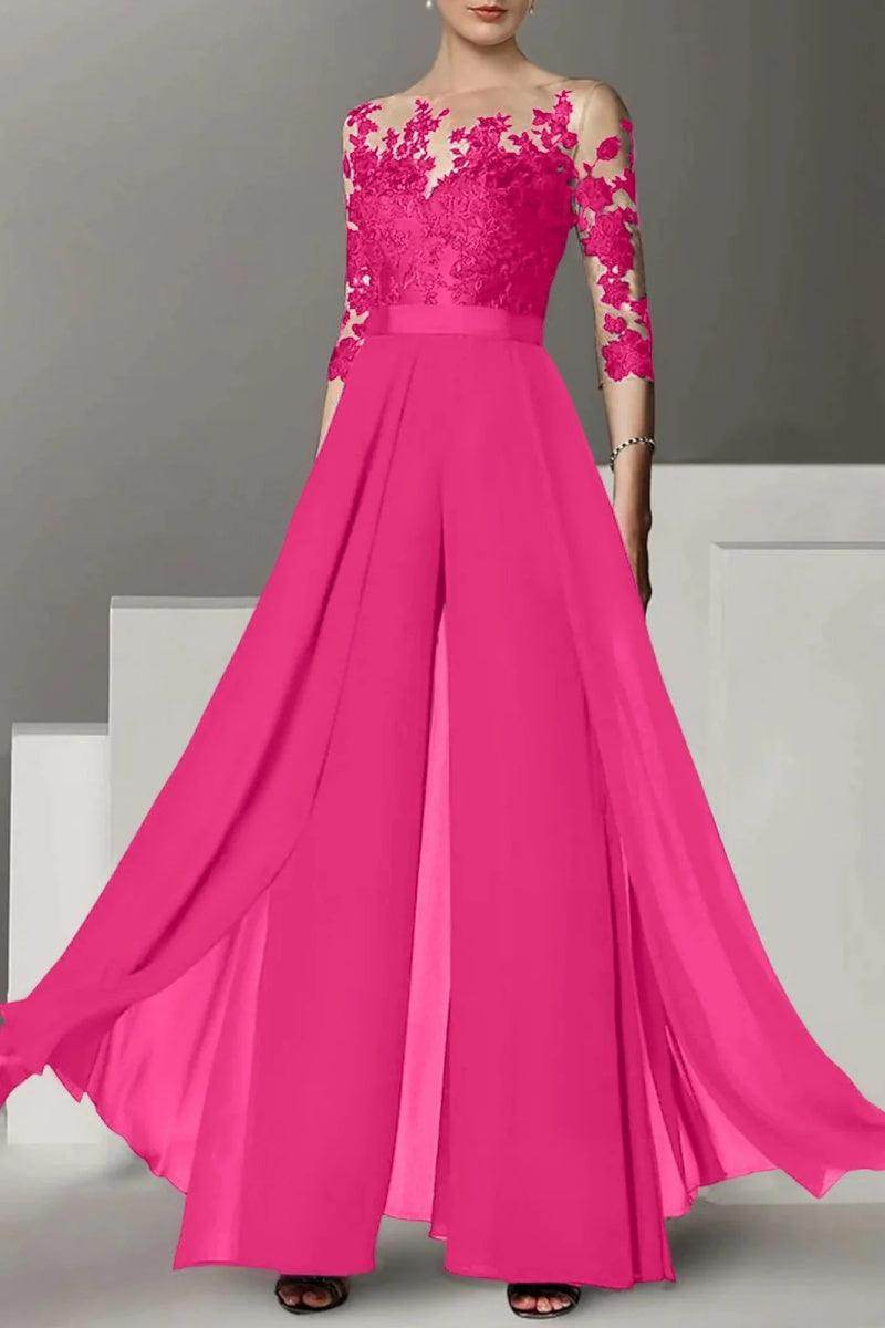 A Line Jewel Neck 3/4 Length Sleeves Floor Length Mother Dresses CM0375