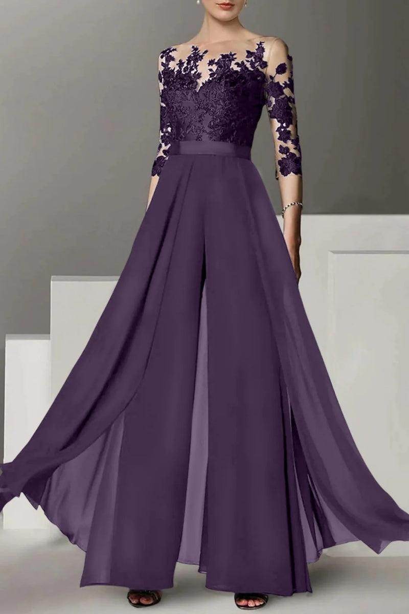 A Line Jewel Neck 3/4 Length Sleeves Floor Length Mother Dresses CM0375