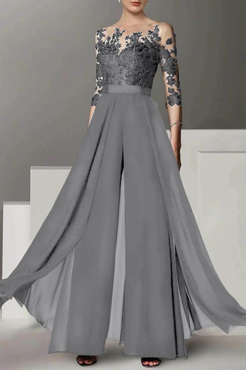A Line Jewel Neck 3/4 Length Sleeves Floor Length Mother Dresses CM0375