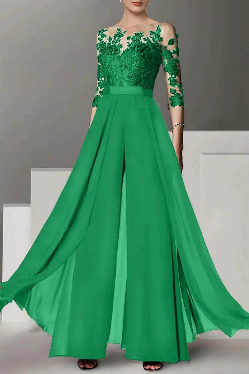 A Line Jewel Neck 3/4 Length Sleeves Floor Length Mother Dresses CM0375
