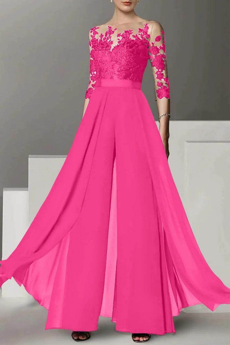 A Line Jewel Neck 3/4 Length Sleeves Floor Length Mother Dresses CM0375