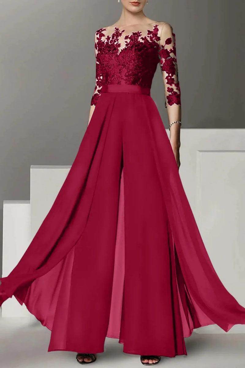 A Line Jewel Neck 3/4 Length Sleeves Floor Length Mother Dresses CM0375