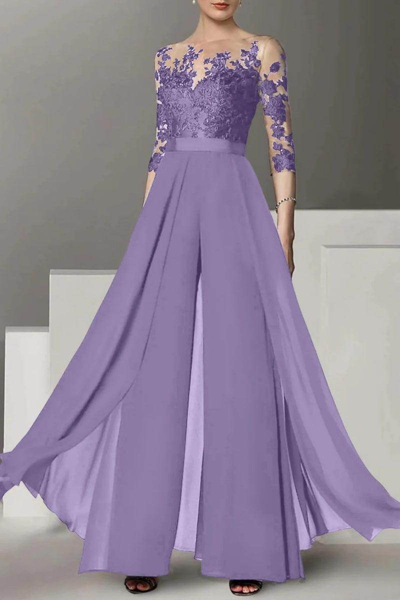 A Line Jewel Neck 3/4 Length Sleeves Floor Length Mother Dresses CM0375