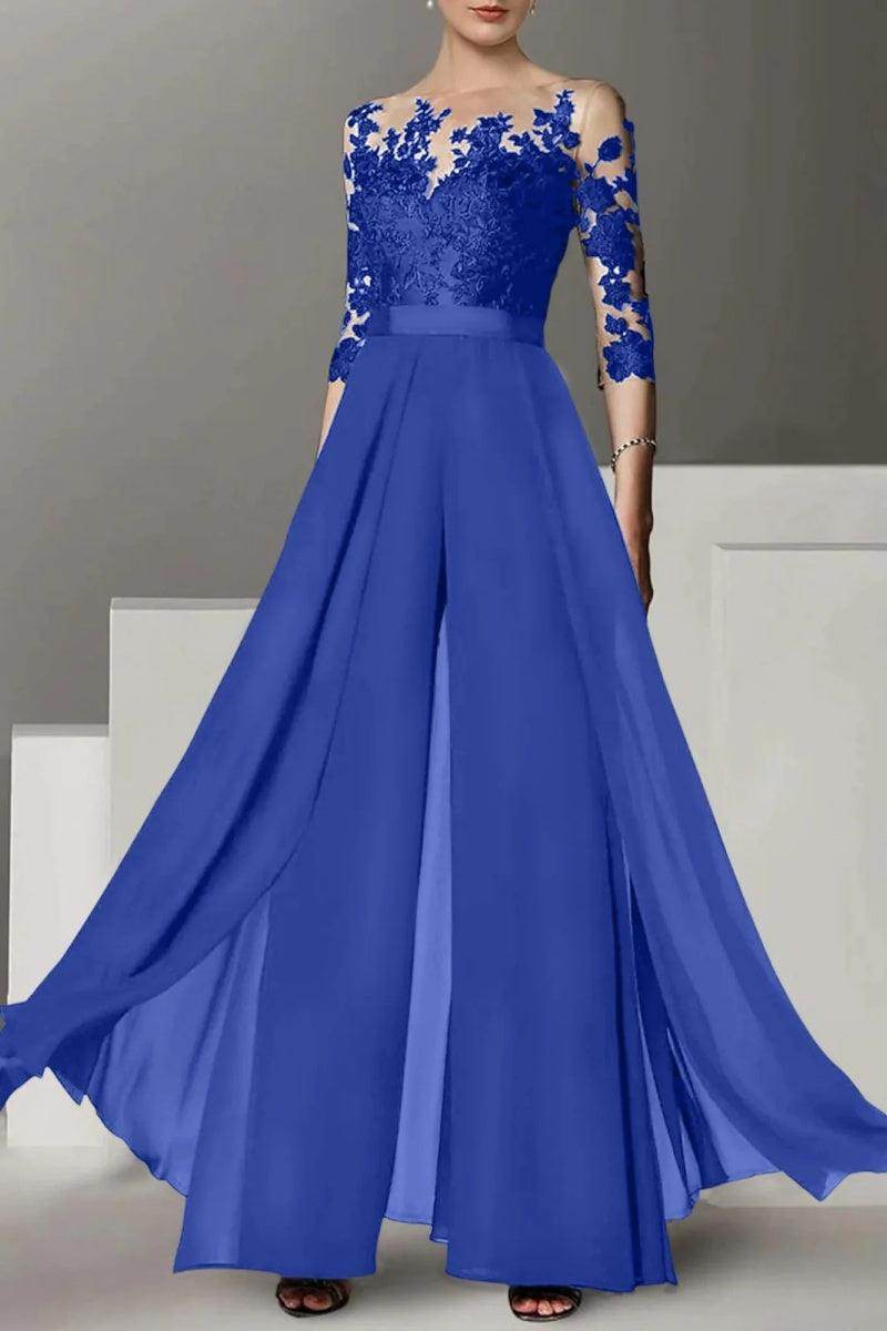 A Line Jewel Neck 3/4 Length Sleeves Floor Length Mother Dresses CM0375