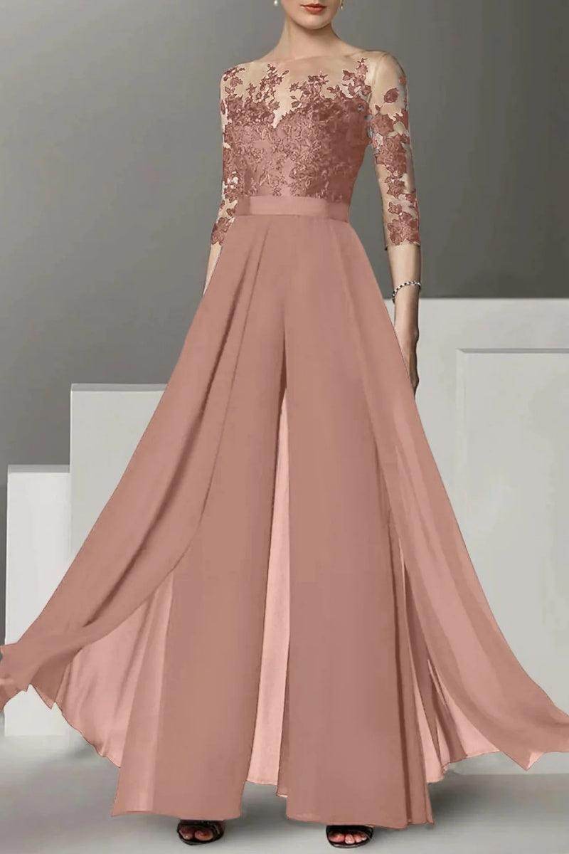 A Line Jewel Neck 3/4 Length Sleeves Floor Length Mother Dresses CM0375