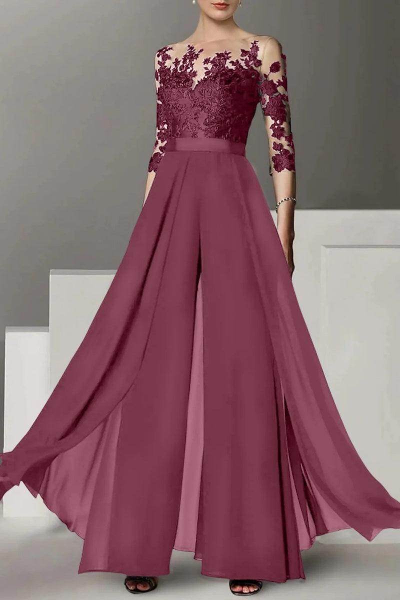 A Line Jewel Neck 3/4 Length Sleeves Floor Length Mother Dresses CM0375