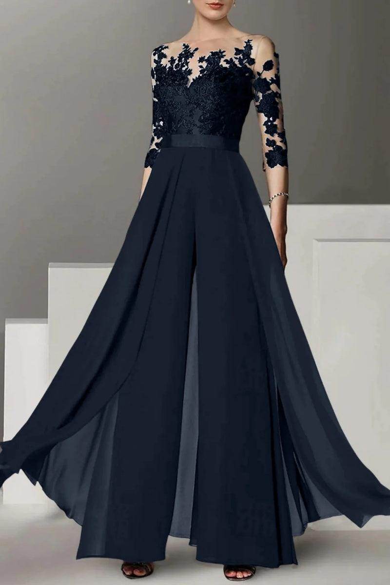 A Line Jewel Neck 3/4 Length Sleeves Floor Length Mother Dresses CM0375