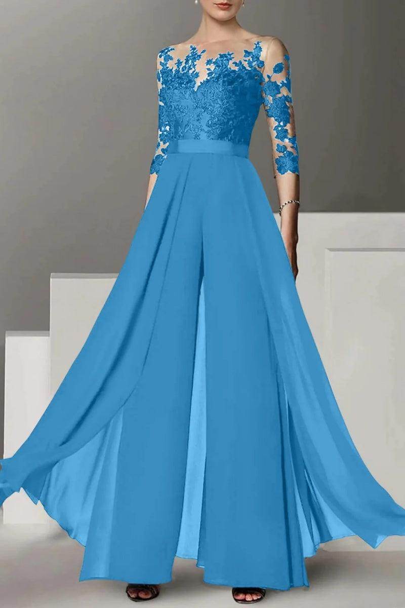 A Line Jewel Neck 3/4 Length Sleeves Floor Length Mother Dresses CM0375