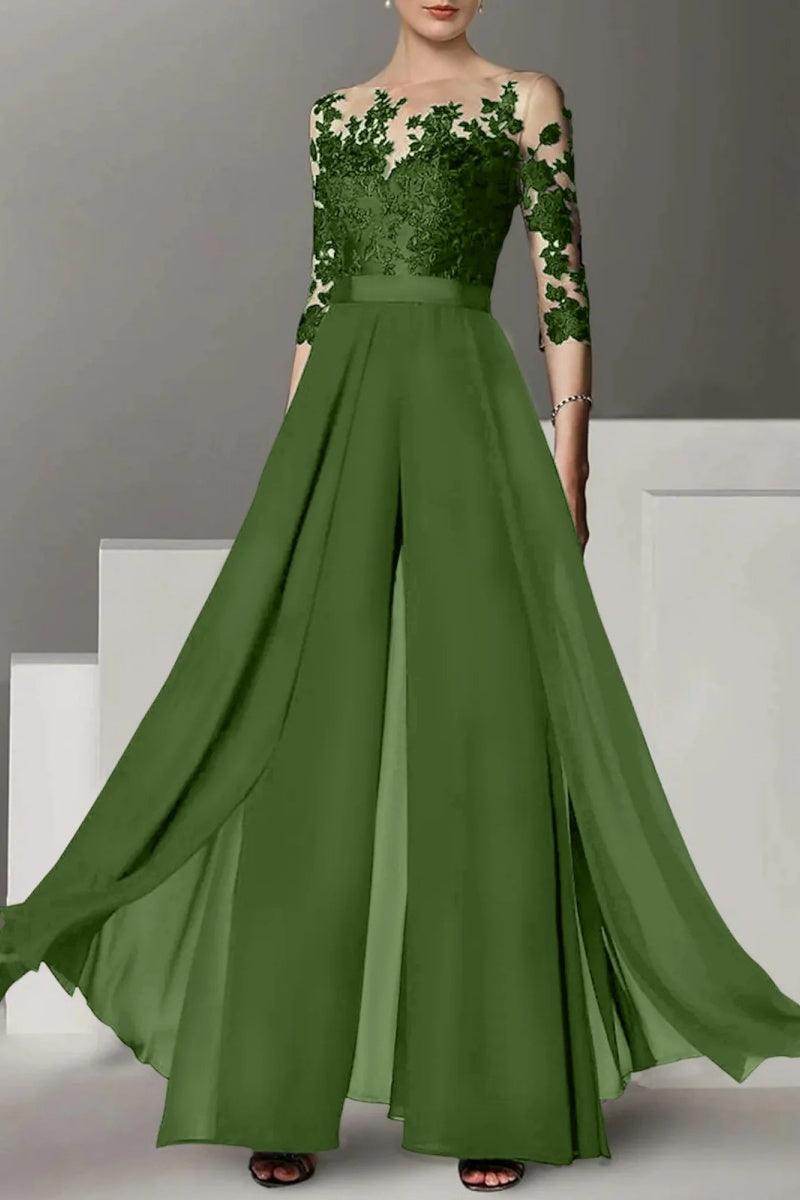A Line Jewel Neck 3/4 Length Sleeves Floor Length Mother Dresses CM0375
