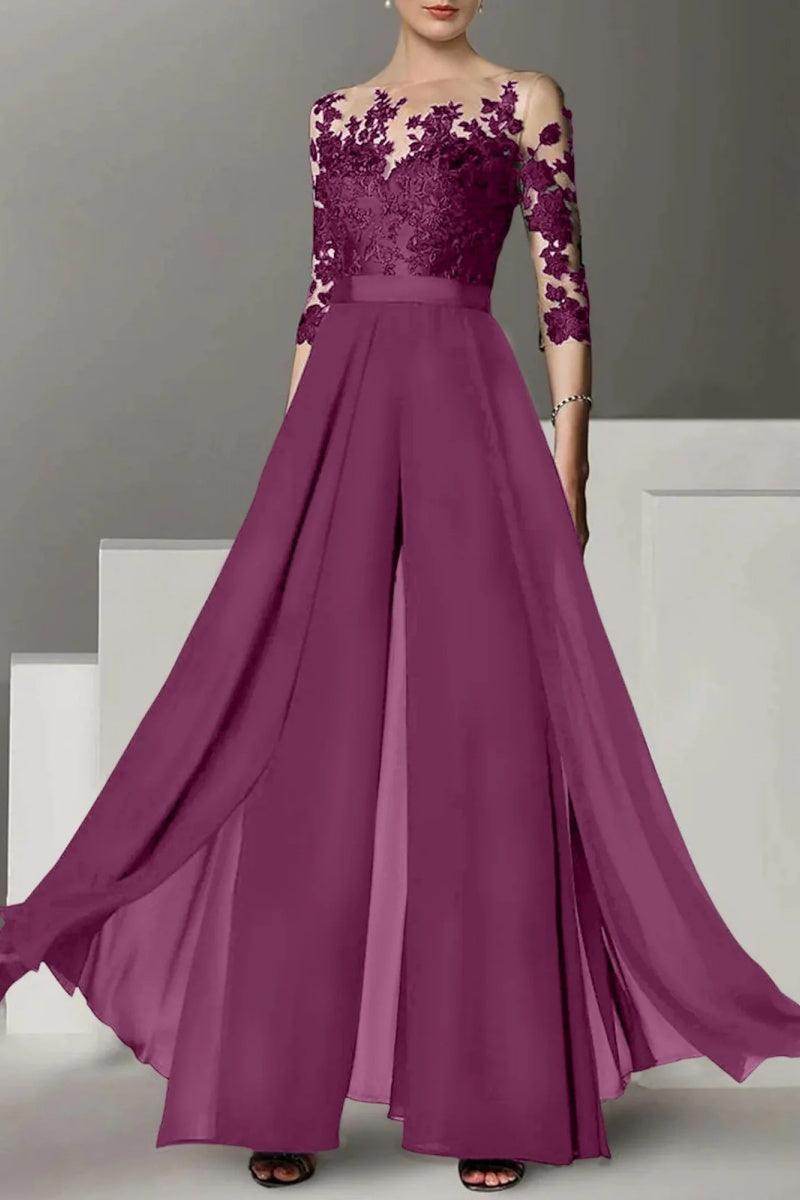 A Line Jewel Neck 3/4 Length Sleeves Floor Length Mother Dresses CM0375