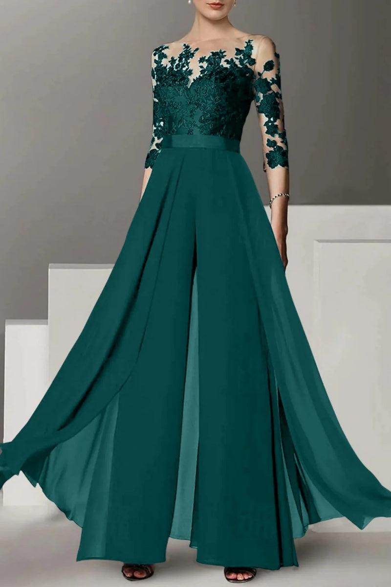 A Line Jewel Neck 3/4 Length Sleeves Floor Length Mother Dresses CM0375