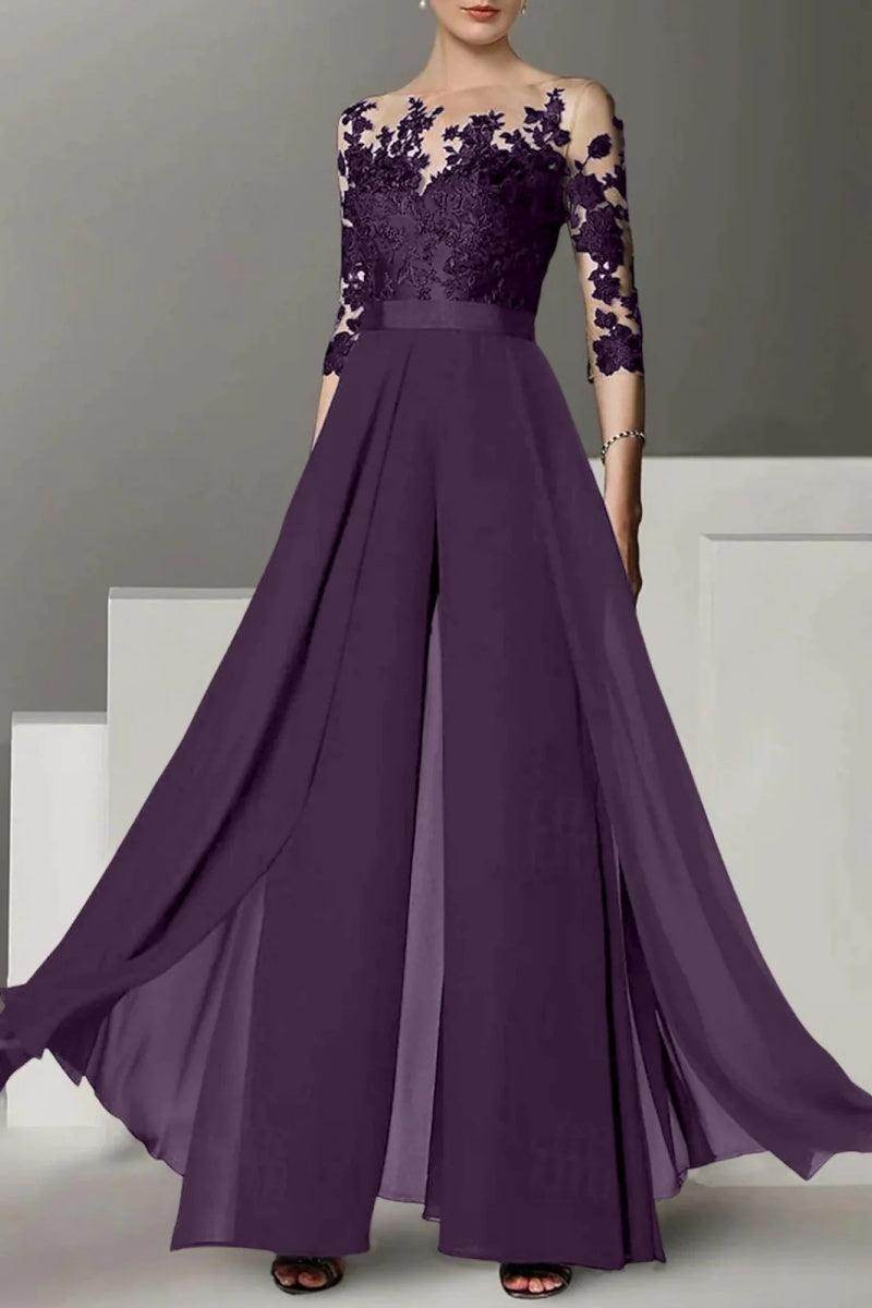 A Line Jewel Neck 3/4 Length Sleeves Floor Length Mother Dresses CM0375