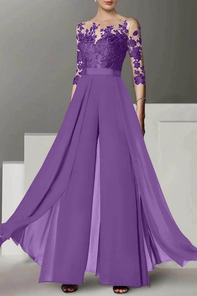 A Line Jewel Neck 3/4 Length Sleeves Floor Length Mother Dresses CM0375
