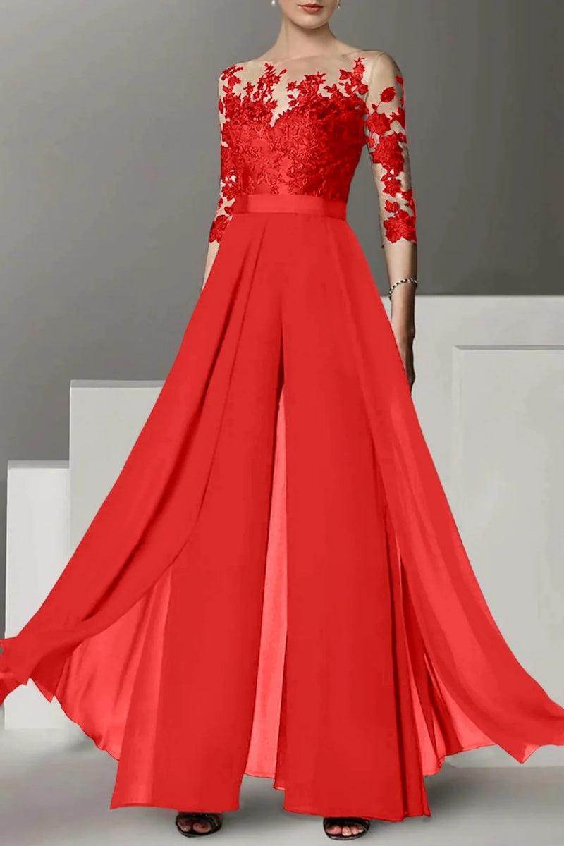 A Line Jewel Neck 3/4 Length Sleeves Floor Length Mother Dresses CM0375