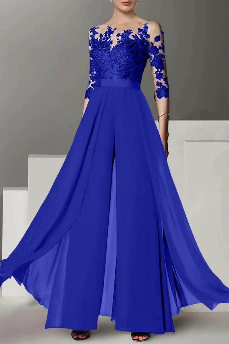 A Line Jewel Neck 3/4 Length Sleeves Floor Length Mother Dresses CM0375
