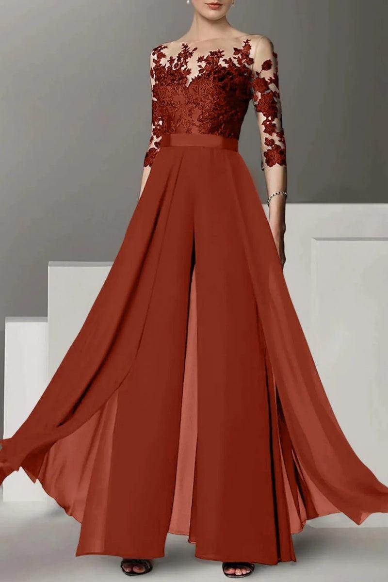 A Line Jewel Neck 3/4 Length Sleeves Floor Length Mother Dresses CM0375
