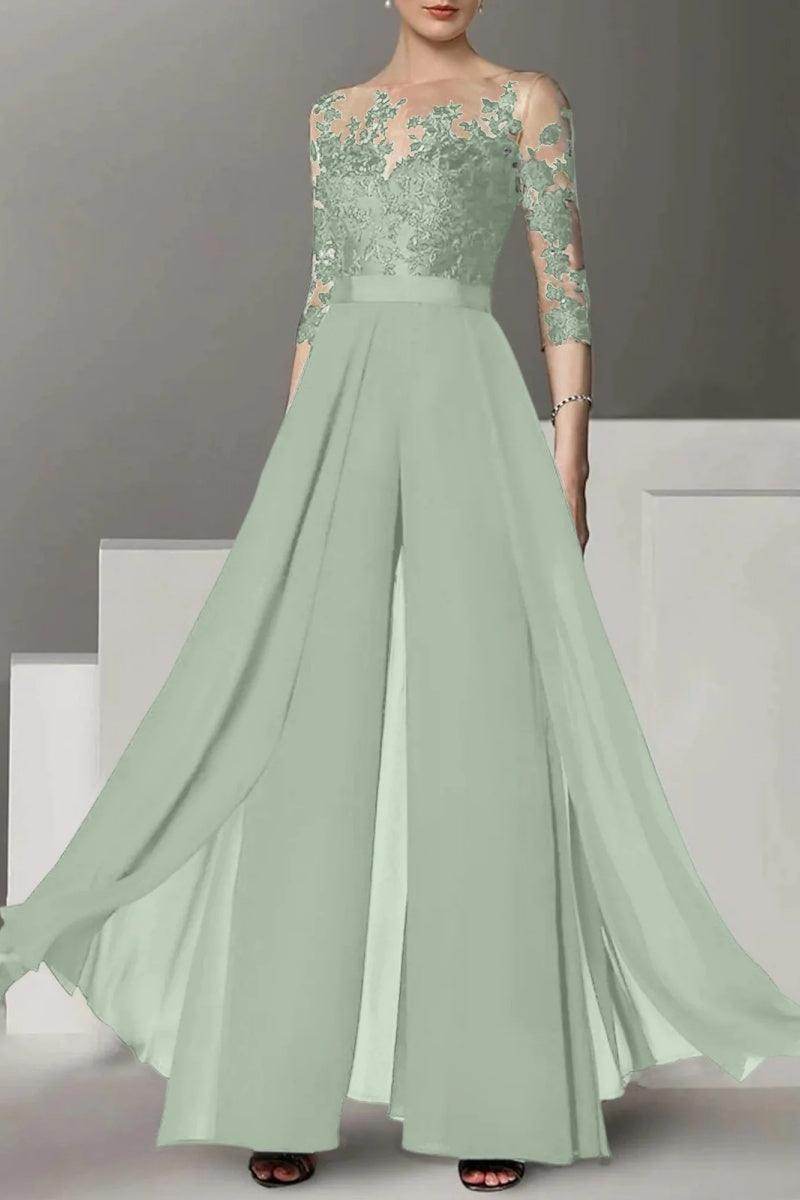 A Line Jewel Neck 3/4 Length Sleeves Floor Length Mother Dresses CM0375