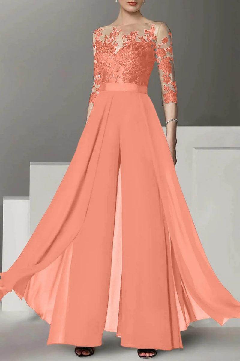 A Line Jewel Neck 3/4 Length Sleeves Floor Length Mother Dresses CM0375