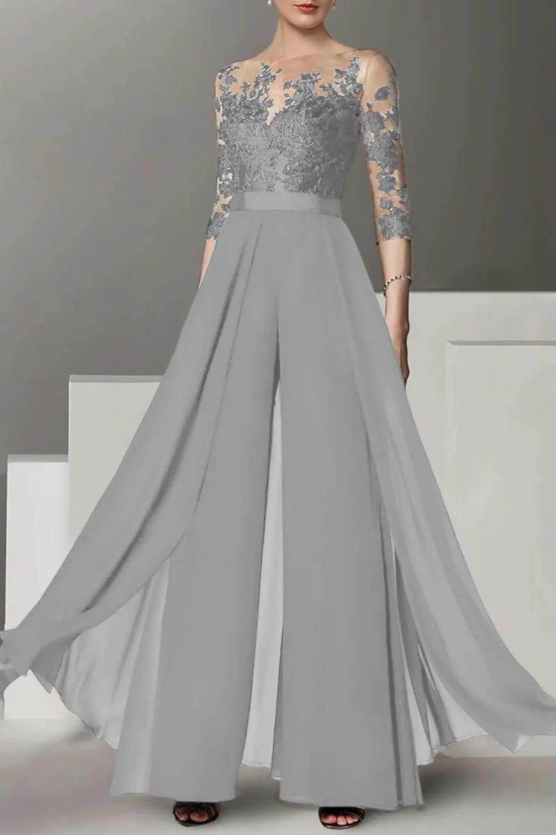 A Line Jewel Neck 3/4 Length Sleeves Floor Length Mother Dresses CM0375