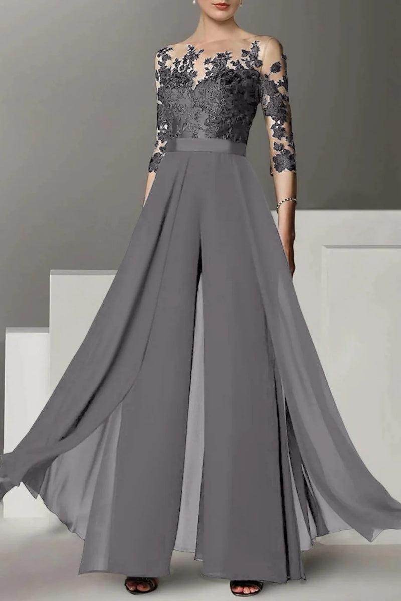 A Line Jewel Neck 3/4 Length Sleeves Floor Length Mother Dresses CM0375