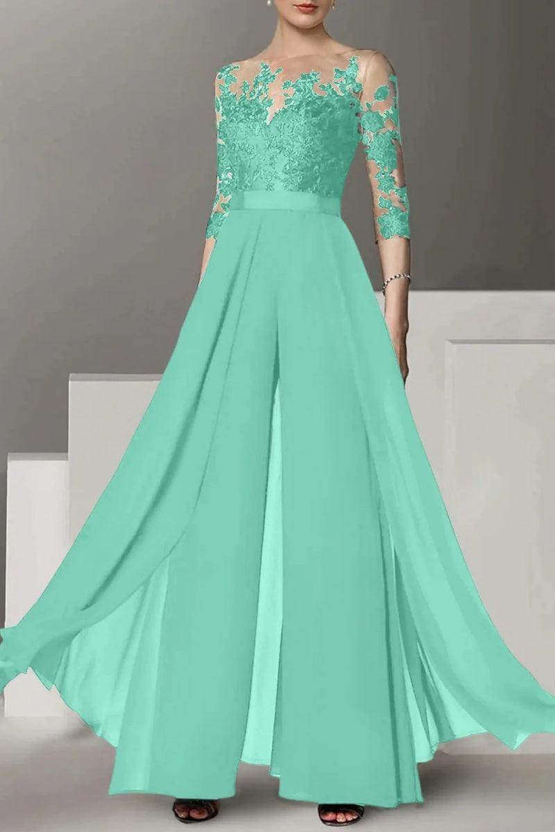 A Line Jewel Neck 3/4 Length Sleeves Floor Length Mother Dresses CM0375