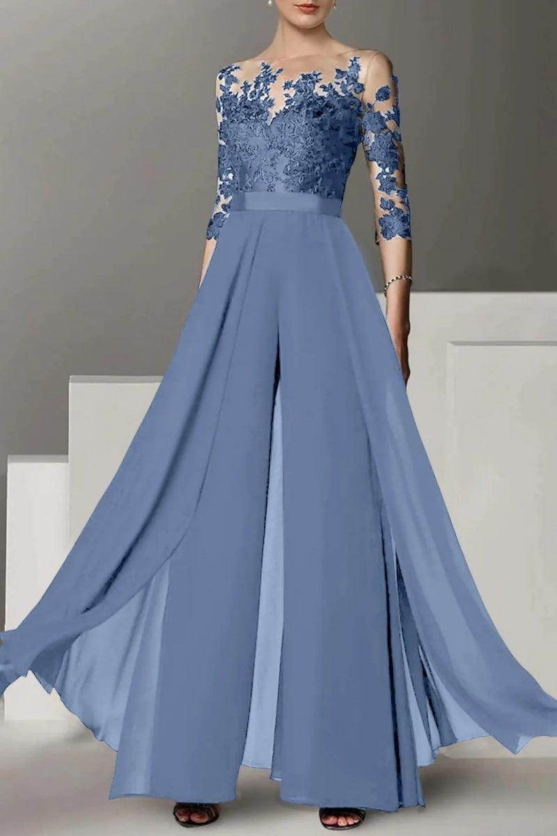 A Line Jewel Neck 3/4 Length Sleeves Floor Length Mother Dresses CM0375