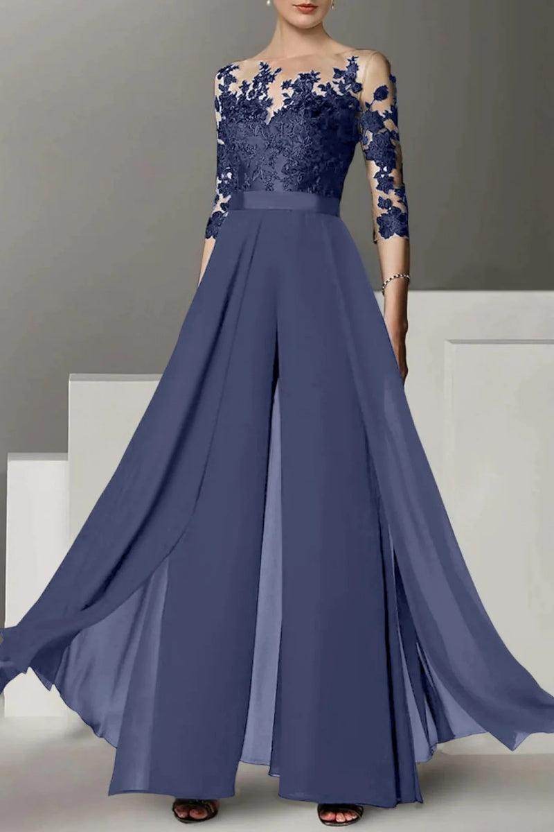 A Line Jewel Neck 3/4 Length Sleeves Floor Length Mother Dresses CM0375