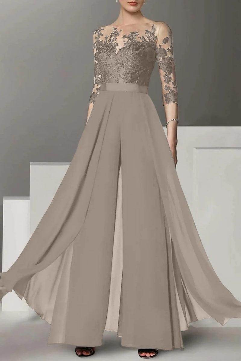 A Line Jewel Neck 3/4 Length Sleeves Floor Length Mother Dresses CM0375