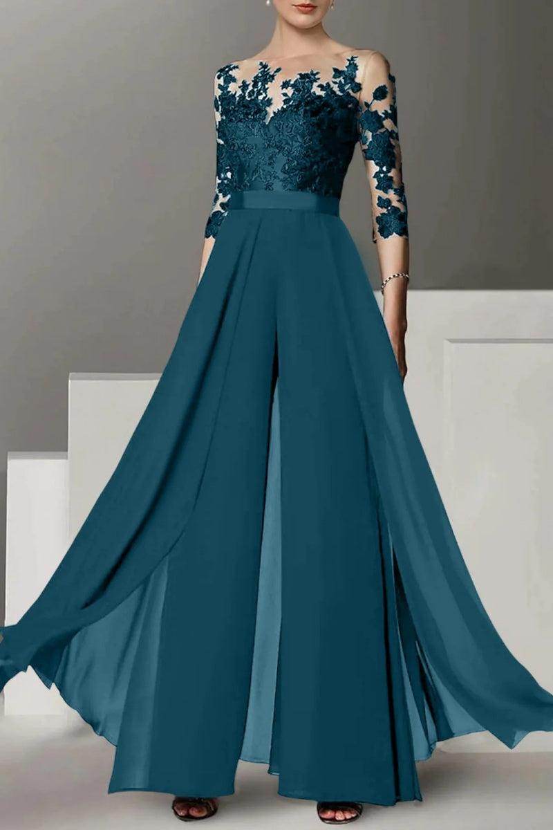 A Line Jewel Neck 3/4 Length Sleeves Floor Length Mother Dresses CM0375