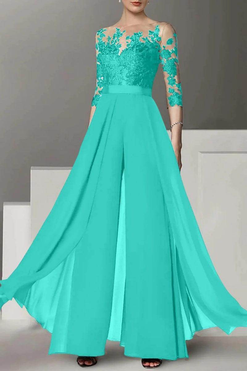 A Line Jewel Neck 3/4 Length Sleeves Floor Length Mother Dresses CM0375