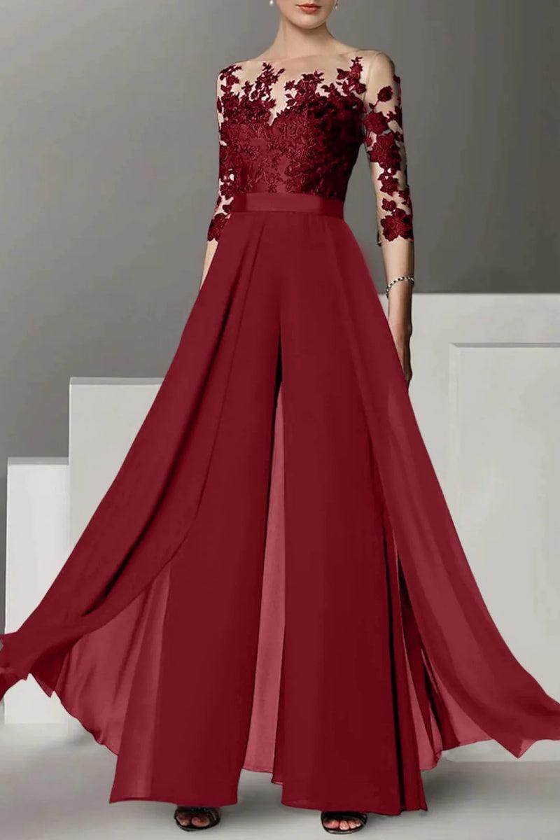 A Line Jewel Neck 3/4 Length Sleeves Floor Length Mother Dresses CM0375