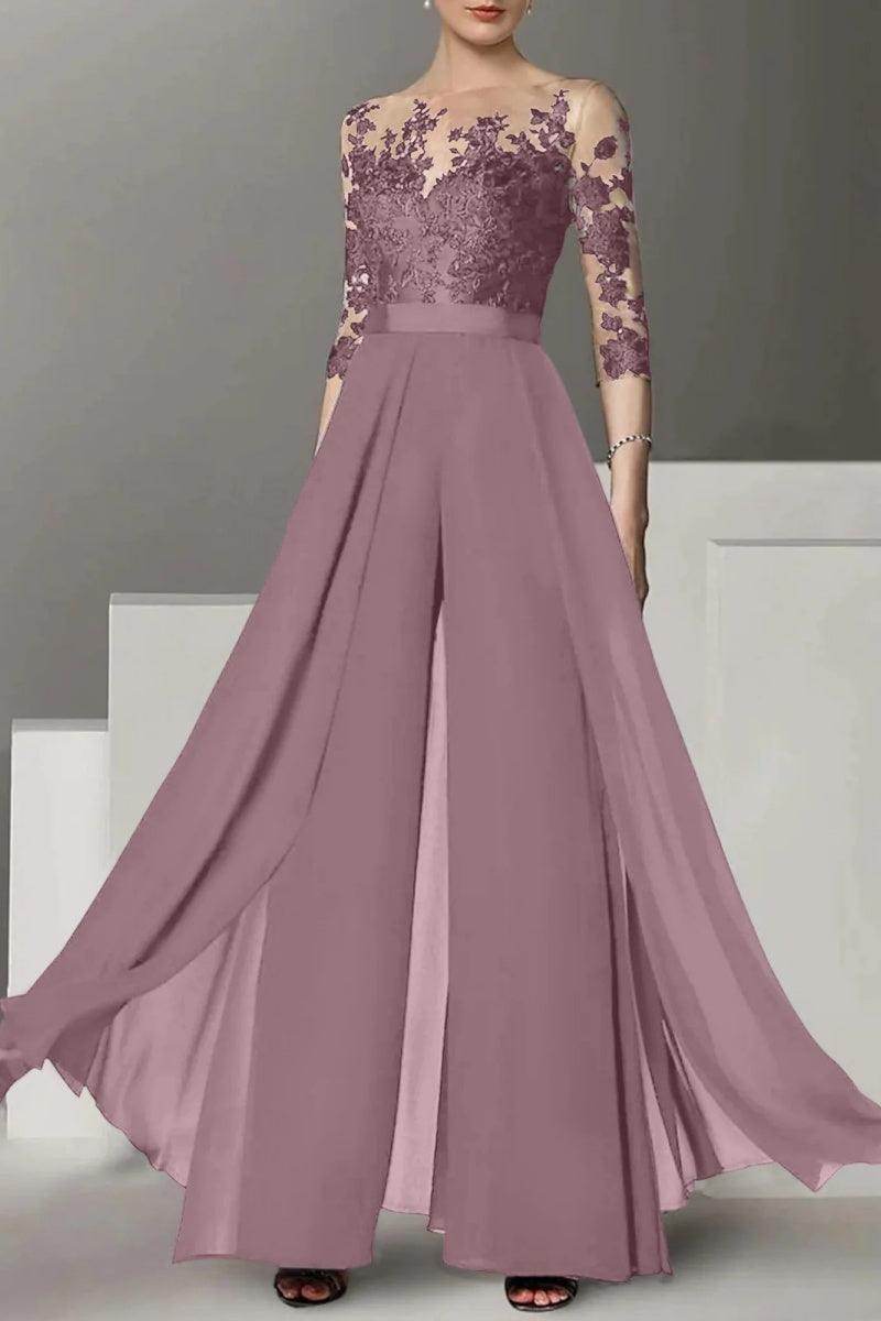 A Line Jewel Neck 3/4 Length Sleeves Floor Length Mother Dresses CM0375
